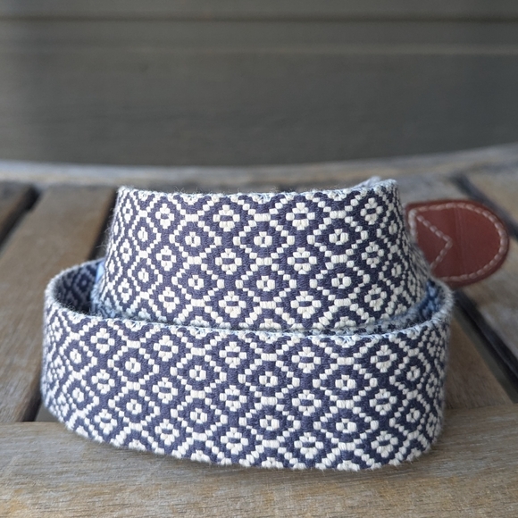 NWOT J. Crew Woven Cotton and Leather Nautical Sailor Belt Medium White Blue - Picture 2 of 6